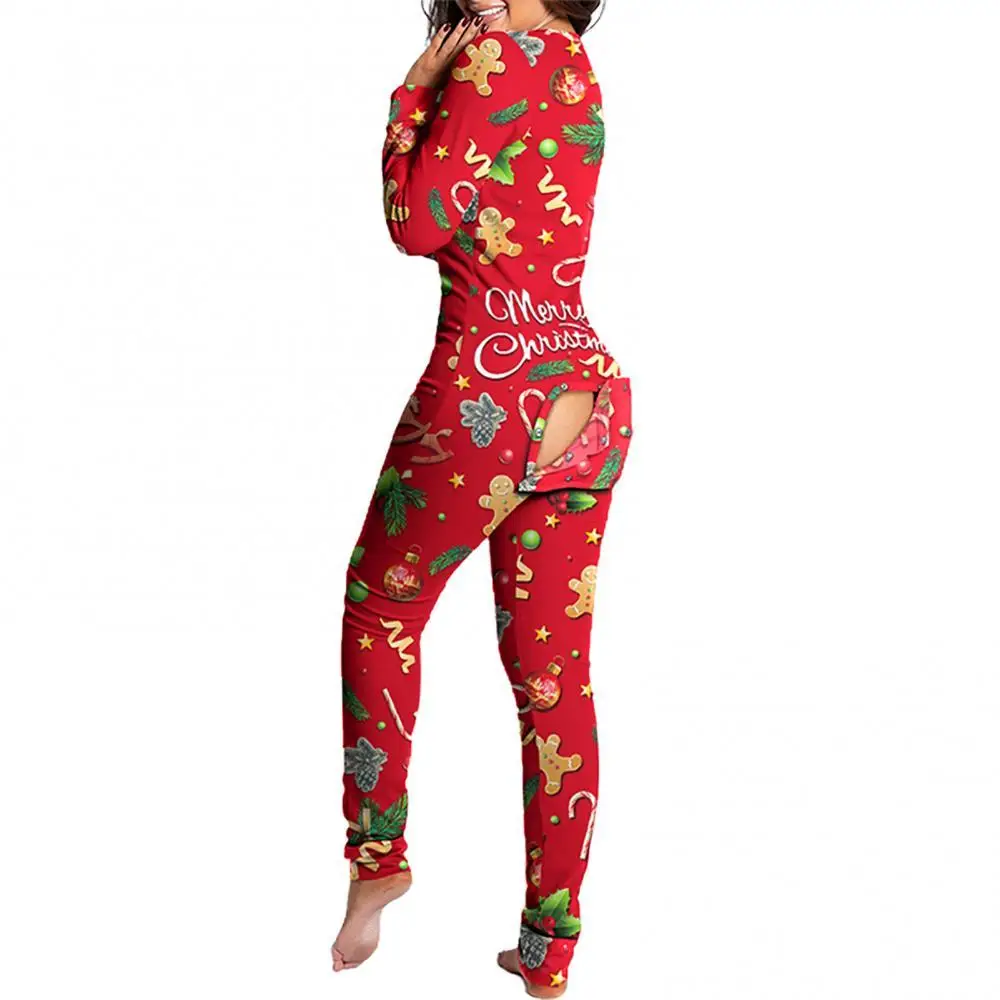 

2021 New Sexy Women Jumpsuit Long Sleeve Pajama Bum Open Homewear Button Flap Bodysuit