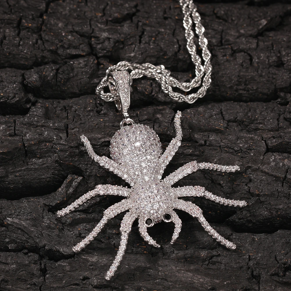 Шикарный король паук кулон ожерелья Хип-хоп цепочка BLING Bling кубический цирконий