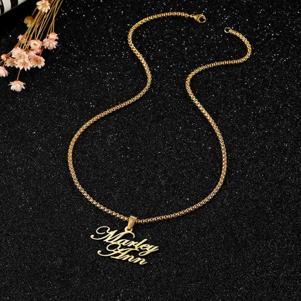 

MumuXing Personalized Necklace Customized Double Name Stainless Steel Pendant Necklace Men's Fashion Boutique Gift