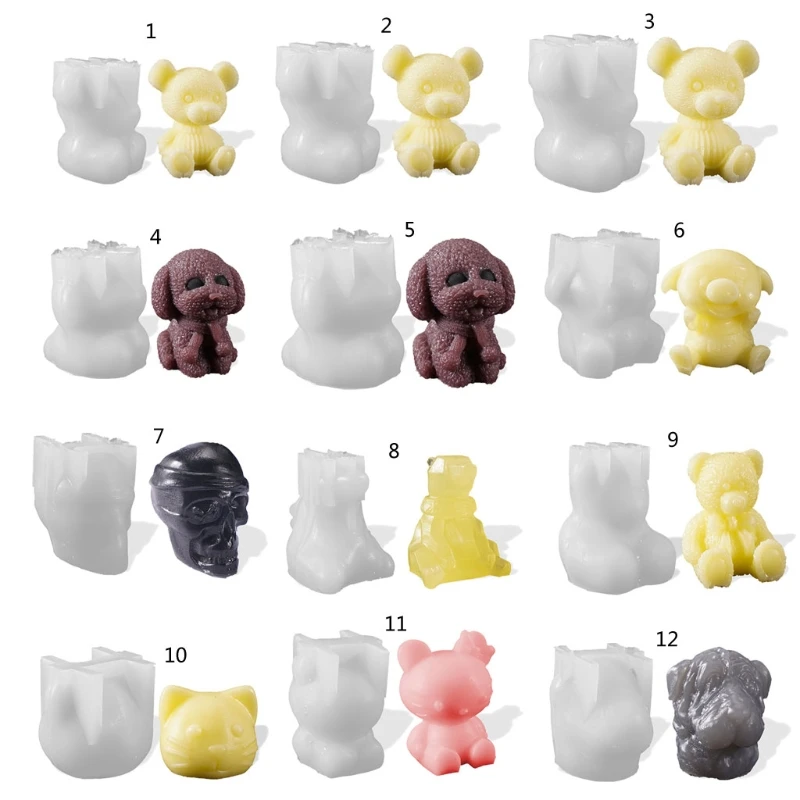 

L5YD 3D Animals Ice Ball Epoxy Resin Mold DIY Crafts Bear Dog Ice Cube Silicone Mould