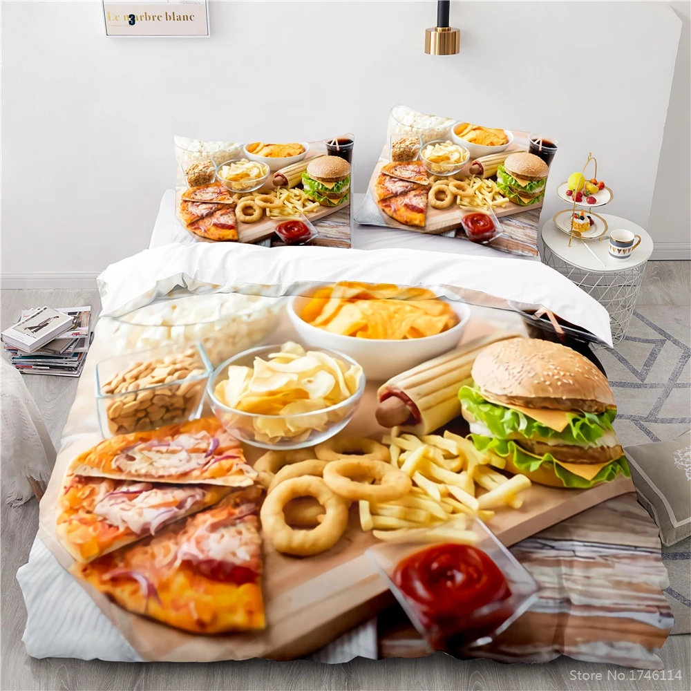 

2/3pcs Fast Food Pizza Hamburger 3D Printed Duvet Cover Set Twin Full Queen King Size Bedding Set Bedclothes for Home Bedroom