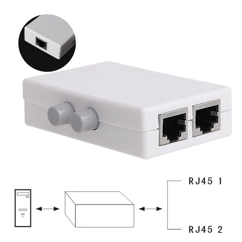 

Mini 2 Port AB Manual Network Sharing Switch Box 2In1/1In2 RJ45 Network/Ethernet