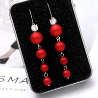 vintagered pearl hook earrings for women brand design jewelry cubic zirconia long pendant earring statement dangler