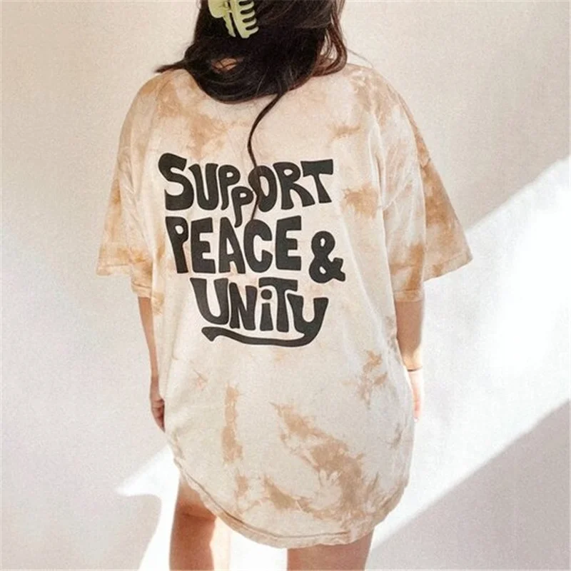 

Ins Hot Back Letters Printed Ttie Dye T Shirts Women Oversized Tshirts 2021Summer New Streetwear Fashion Ladies Tees Tops Casual