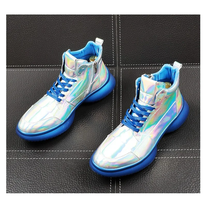 Online Laser Kulit Sepatu Bot Pria Musim Semi Musim Gugur Pijat Bawah Tinggi Atas Sepatu Oxford Pria Hip Hop Sneakers Tinggi Botol Homme Cuir