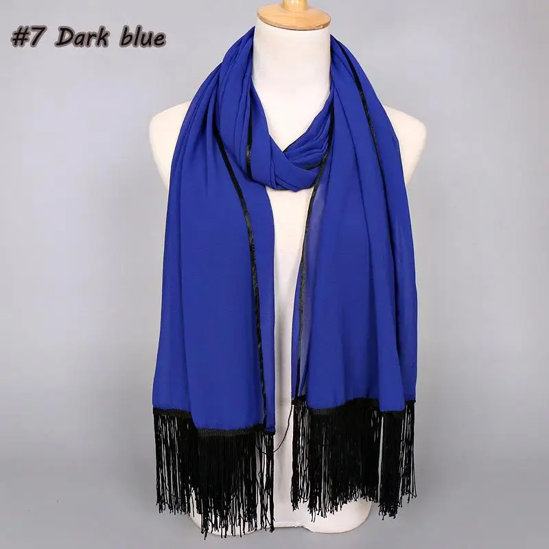 Арабский женский простой шифоновый платок с кисточками хиджаб мусульманский