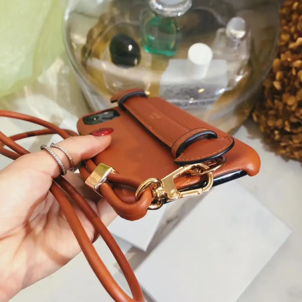 luxury brand designer handmade genuine leather case for iphone 12 11 pro xs max xr 7 8 plus cover with strap phone accessory bag free global shipping