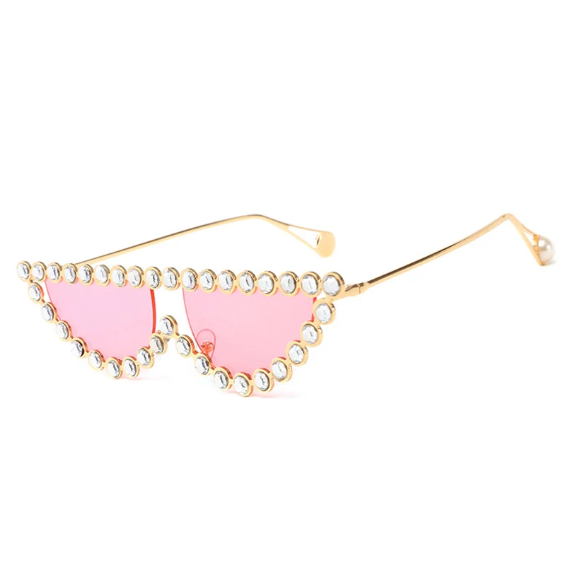 Женские солнцезащитные очки в оправе кошачий глаз со стразами и жемчугом