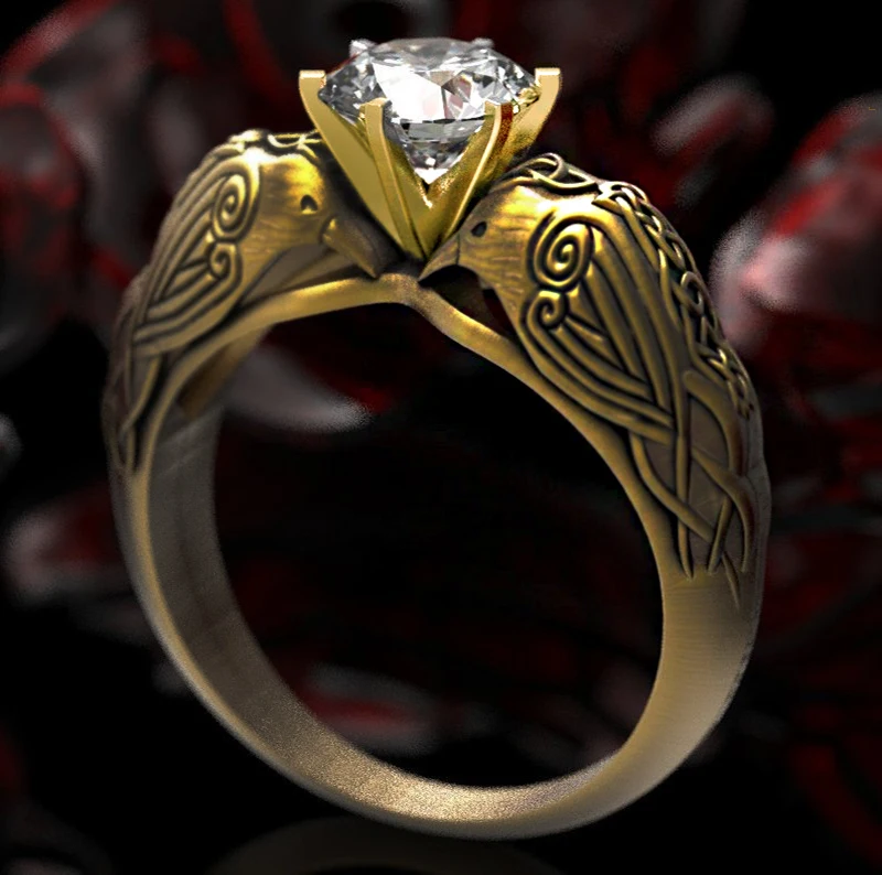 Ретро темные линии 18 К золото для вечеринки серебро 925 пробы кольца ворон