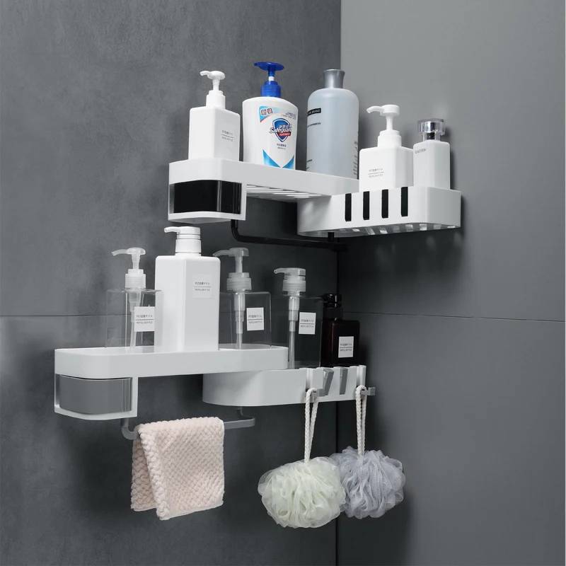 

Bathroom Organizer Shelf Cosmetics Corner Storage Holder Corner Rotating Wall Shelf Household Items Bathroom Accessories