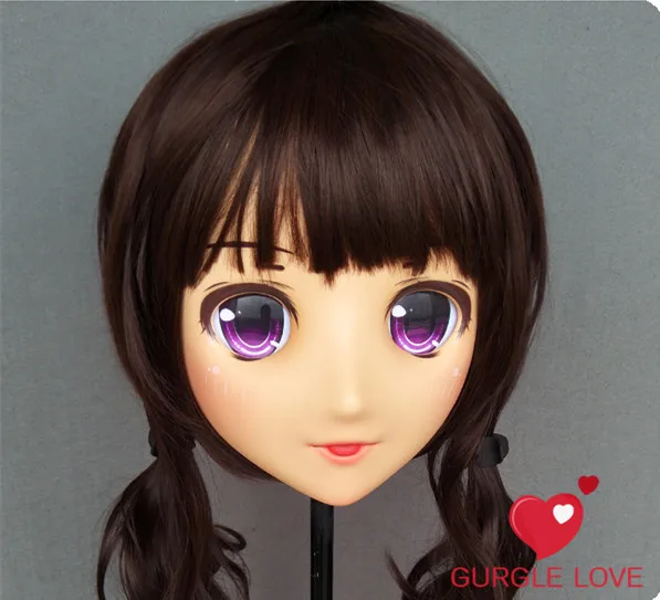 

(DM154) Female Sweet Girl Resin Half Head Kigurumi Mask With BJD Eyes Cosplay Japanese Anime Role Lolita Mask Crossdress Doll