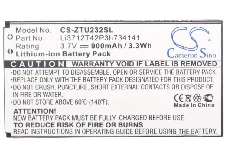 

cameron sino 900mah battery for ZTE N960 U236 X920 Li3712T42P3h734141 Mobile, SmartPhone Battery