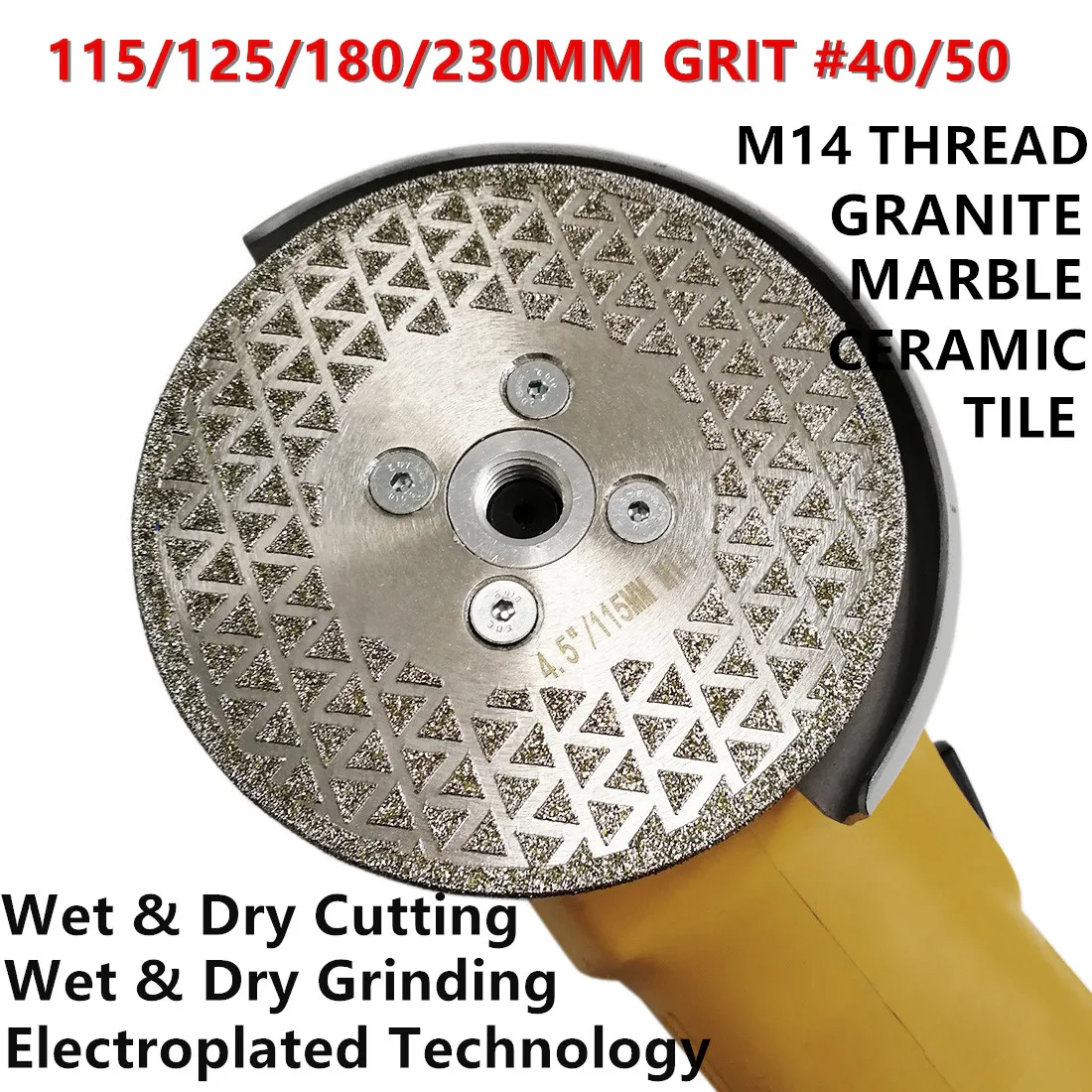 

DT-DIATOOL 1pc Electroplated Diamond Cutting Disc Grinding Wheel Saw Blade for Granite Marble M14 Connection dia 4.5"/5"/7"/9"