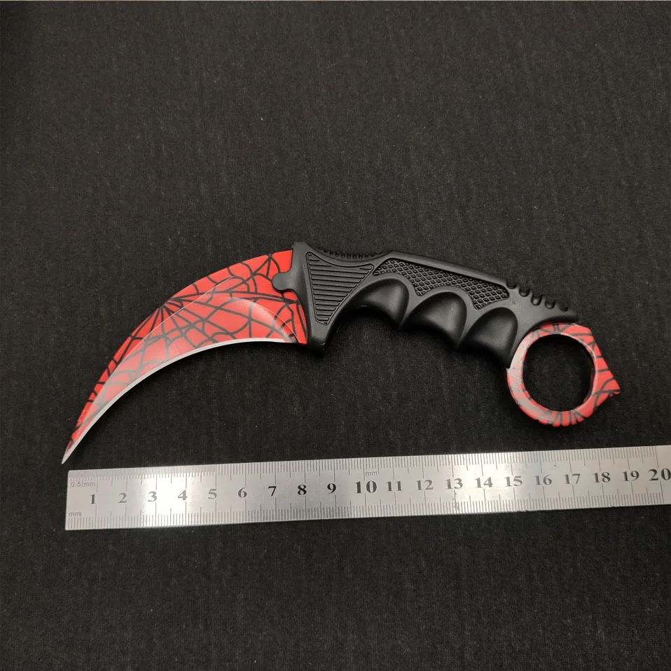 CS GO нож-Коготь Karambit, нож для шеи с ножной, Тигриный зуб, настоящий игровой нож, красный, синий, золотой цвета, Походный нож - Цвет: Spider Grid