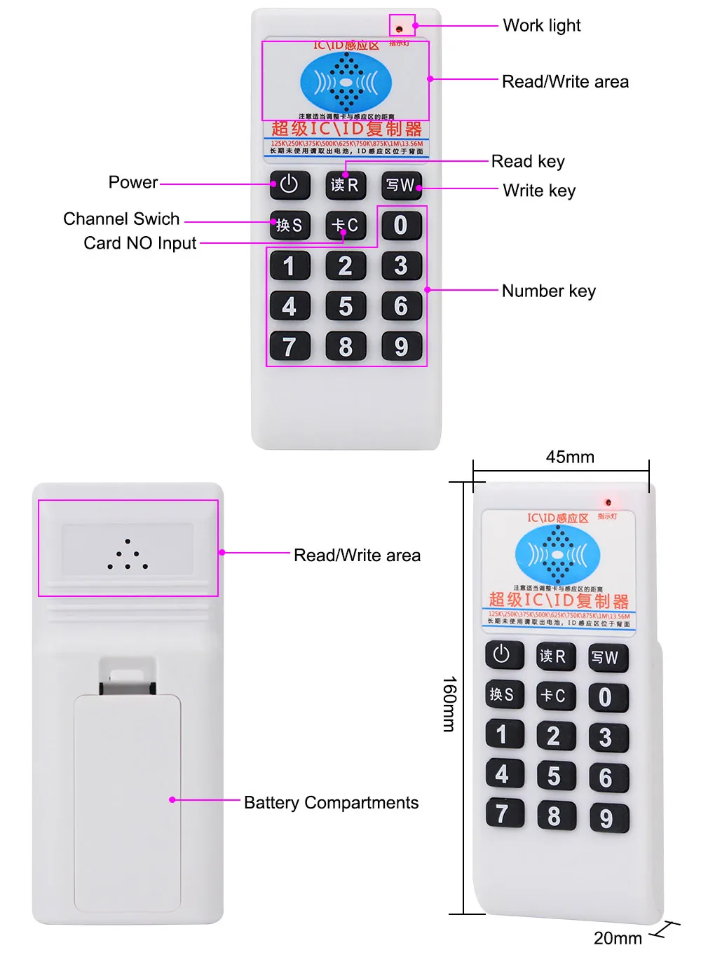 Rfid-дубликатор NFC 13,56 МГц IC/ID Кардридер писатель Cloner 125 кГц программатор копир T5577 брелок перезаписываемый Универсальный идентификатор маркер-карты