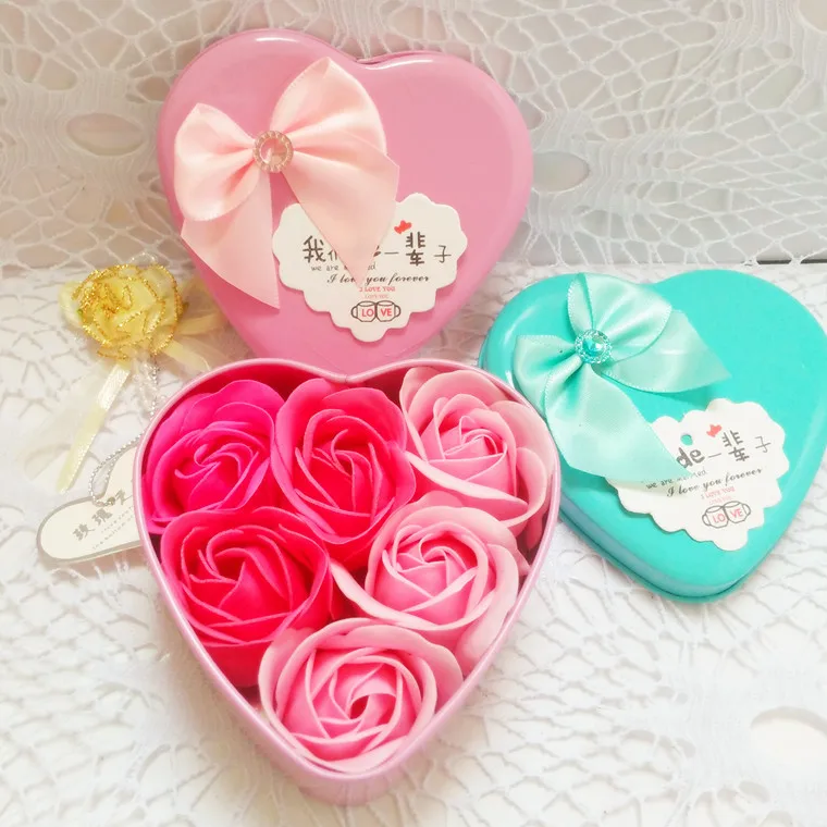 6 unids/набор jabón de bauno perfumado искусственный Rosa flor petalo con caja regalo Dia San Valentine boda del