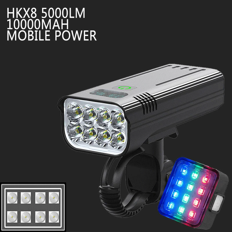 

8LED 10000mAh Ultra Bright Bicycle Light USB Rechargeable LED Bike Headlight 5000LM Waterproof Bike Flashlight as power bank