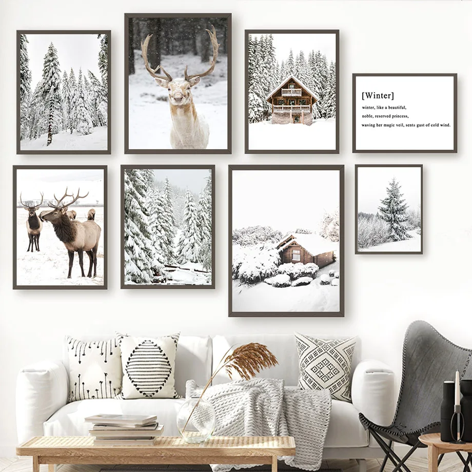 

Winter Forest Spruce Pine Reindeer Elk Wall Art Canvas Painting For Living Room Decor Nordic Posters And Prints Wall Pictures