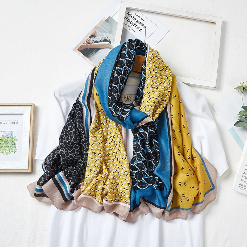 

180*90cm Scarfs for Ladies Autumn New Cotton Fine Cashew Color Matching Retro Leopard Print Long Scarf Decorated Thin Shawl