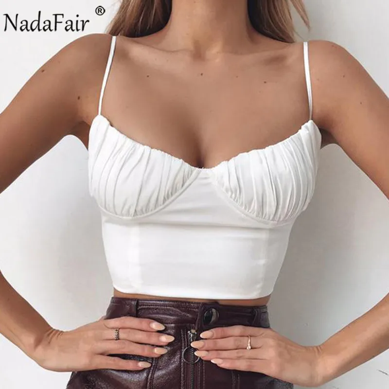 Женский облегающий укороченный топ Nadafair белый черный клубный с u образным