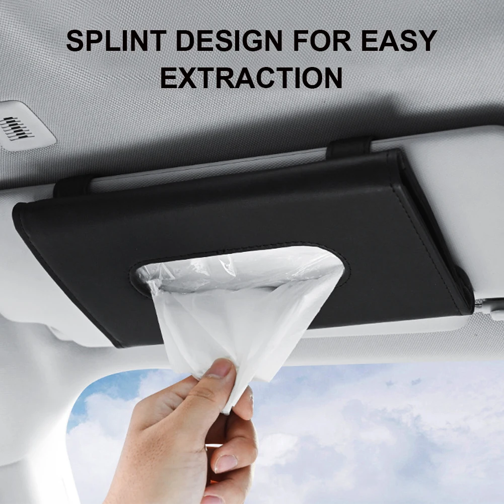 

New Auto Tissue Box Holder PU Leather Sun Visor Tissue holder Auto Interior Storage Decoration car accessories With 2 Hook Clips