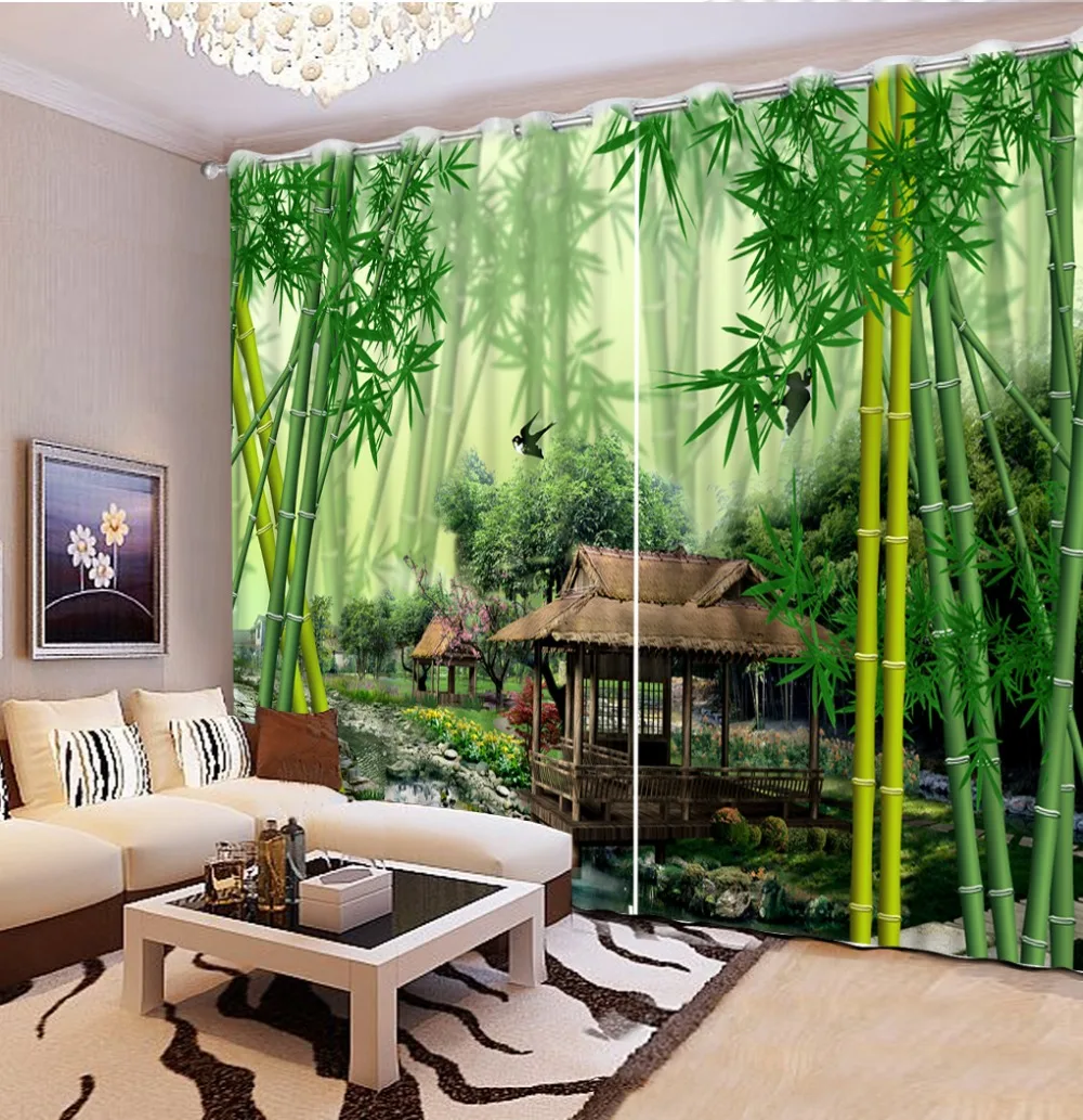 

Домашний декор для спальни, занавески на заказ, 3D занавески, бамбуковый парк, павильон, пейзаж, затемняющие шторы на окна