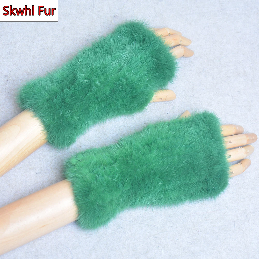 

Hot Sale Lady Real Mink Fur Gloves Girls Real Knitted Mink Fur Fingerless Gloves Winter Strong Elasticity Real Mink Fur Mittens