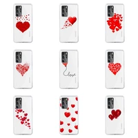 cartoon cute love heart red phone case transparent for huawei honor v 9 8 10 20 7 i s a c x pro lite play soft tpu clear bags