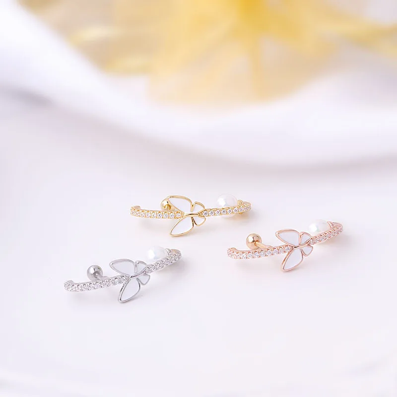 

New 16G Stainless Steel New Design Enamel Butterfly Piercing Stud Earrings for Women Trend Jewelry Ear Cuffs Butterfly Earrings