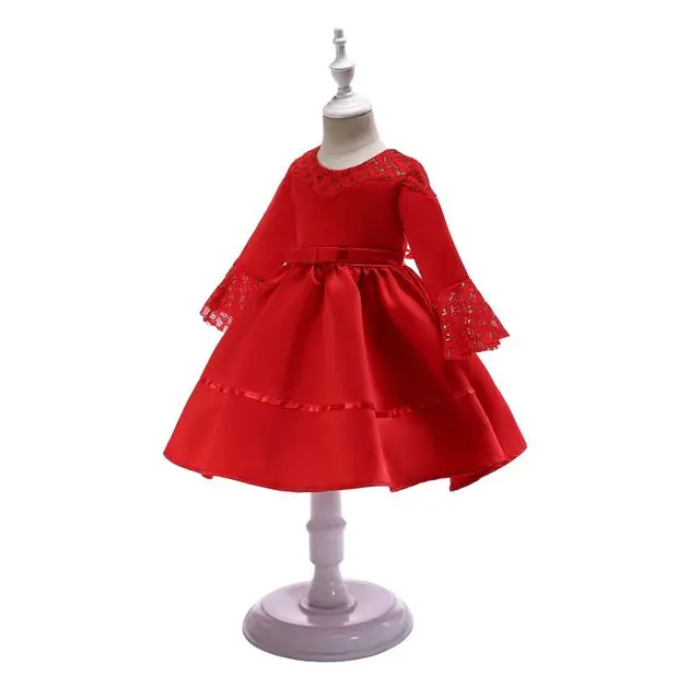 Детское рождественское платье для девочек Новогоднее кружевное красного и