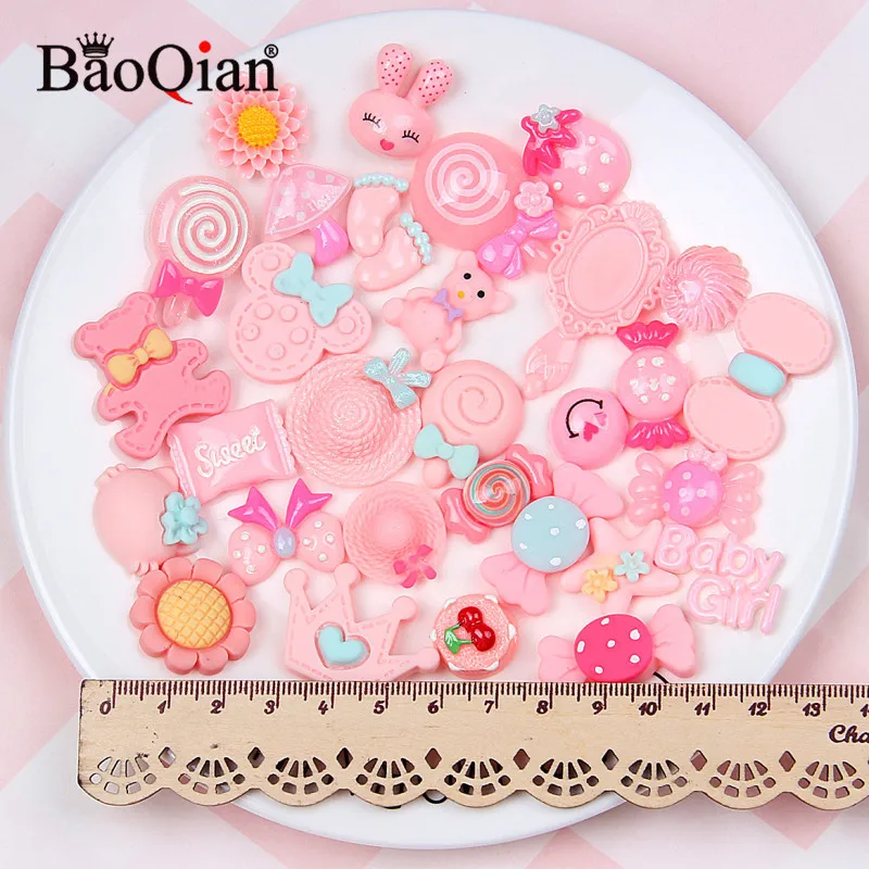 

30Pcs Mix Resin Pink series Beads Decoration Crafts Flatback Cabochon Scrapbooking Fit Phone Embellishments Girl Gift Diy