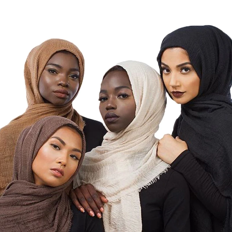 

Hot Sale Muslim Women Crinkle Scarf Hijab Femme Musulman Soft Cotton Islamic Headscarf Ladies Shawls Headwrap Arab Head Scarves