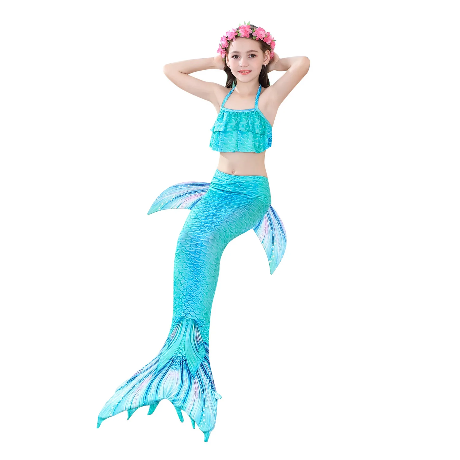 angelgirl 2021 girls swimmable mermaid tail princess dress with monofin kids holiday mermaid costume cosplay swimsuit birthday free global shipping