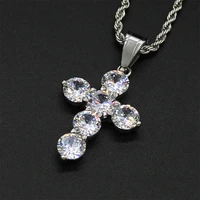 womens hip hop cz cross pendant necklace with twist rope chain stainless steel iced out bling hiphop jewelry