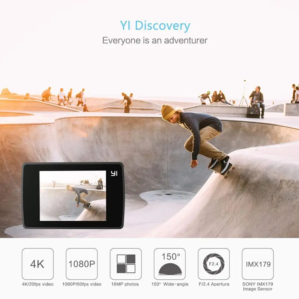 Экшн камера YI для обнаружения 4K 20fps Спортивная 8MP 16MP с 2 0 сенсорным экраном