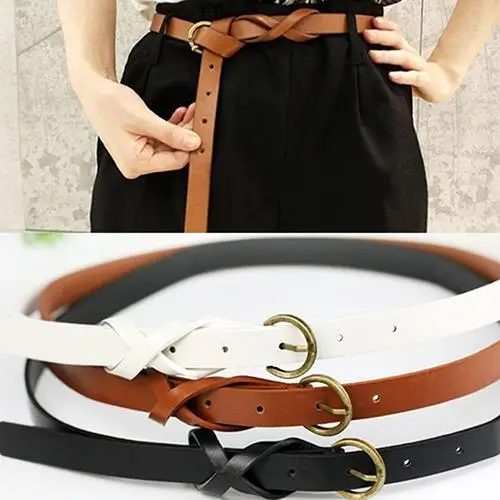

Women' Faux Leather Belts Candy Color Vintage Simple Thin Skinny Waistband Adjustable Waist Belt Metal Buckle Belt Dress Strap