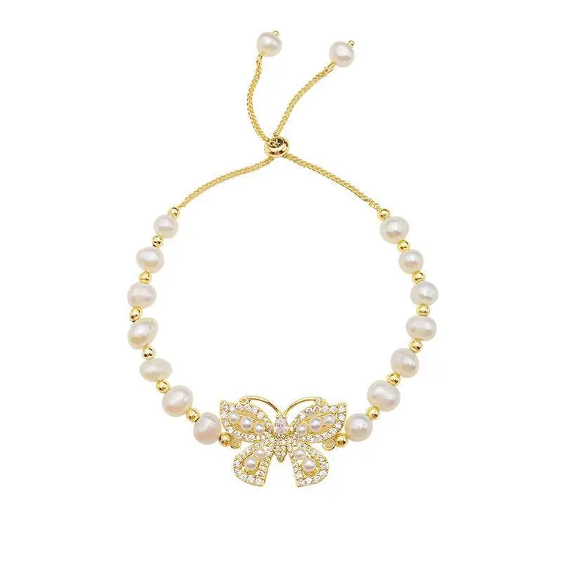 

Origin Summer Natural Baroque Pearls Bracelets for Women Freshwater Pearl Shiny CZ Zircon Butterfly Charm Bracelet Chic Jewelry