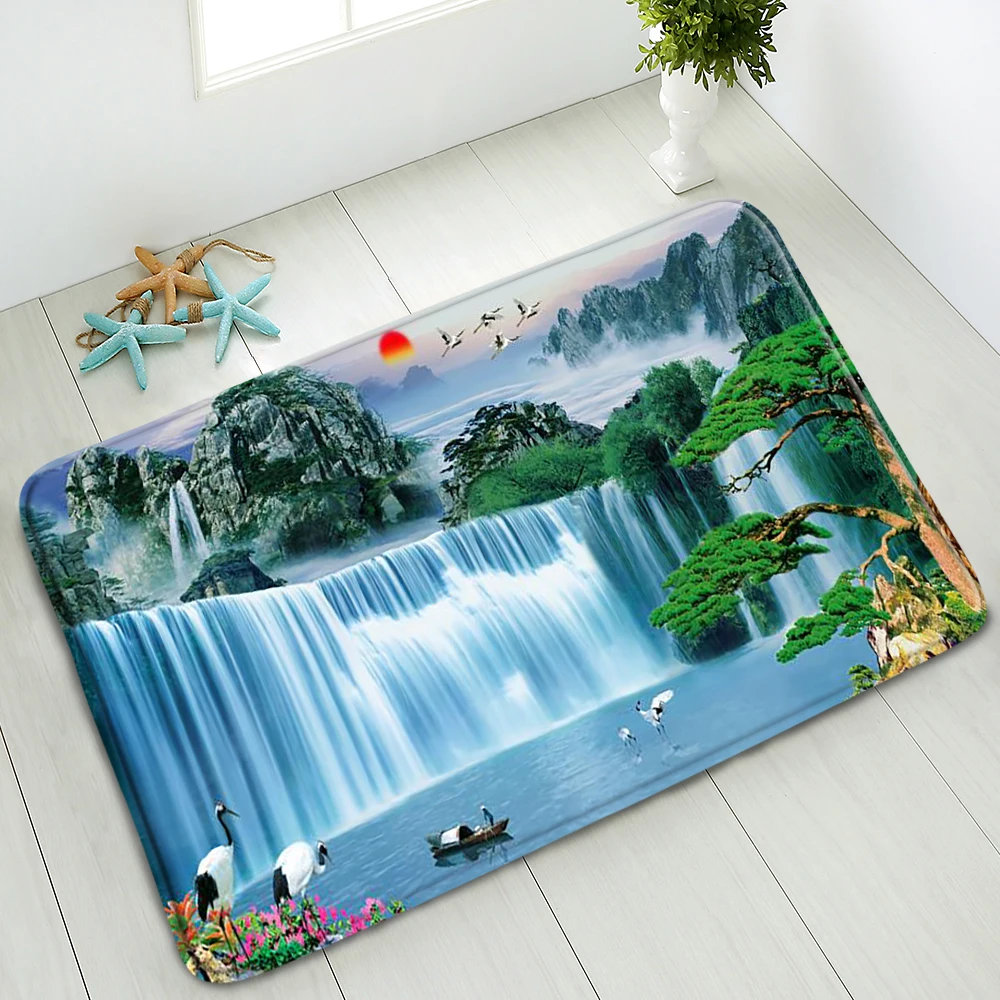 Водопад пейзаж ванная комната Противоскользящий коврик зеленый - Цена: 616.08