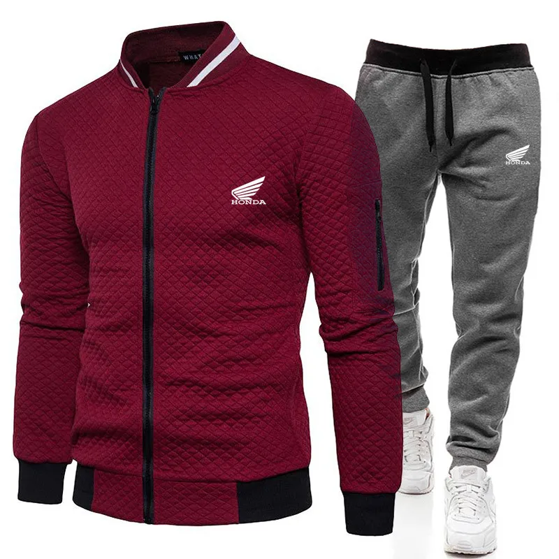 

2021 fashion sports brand printed zipper shirt + trousers suit 2 sets of men's slim sportswear