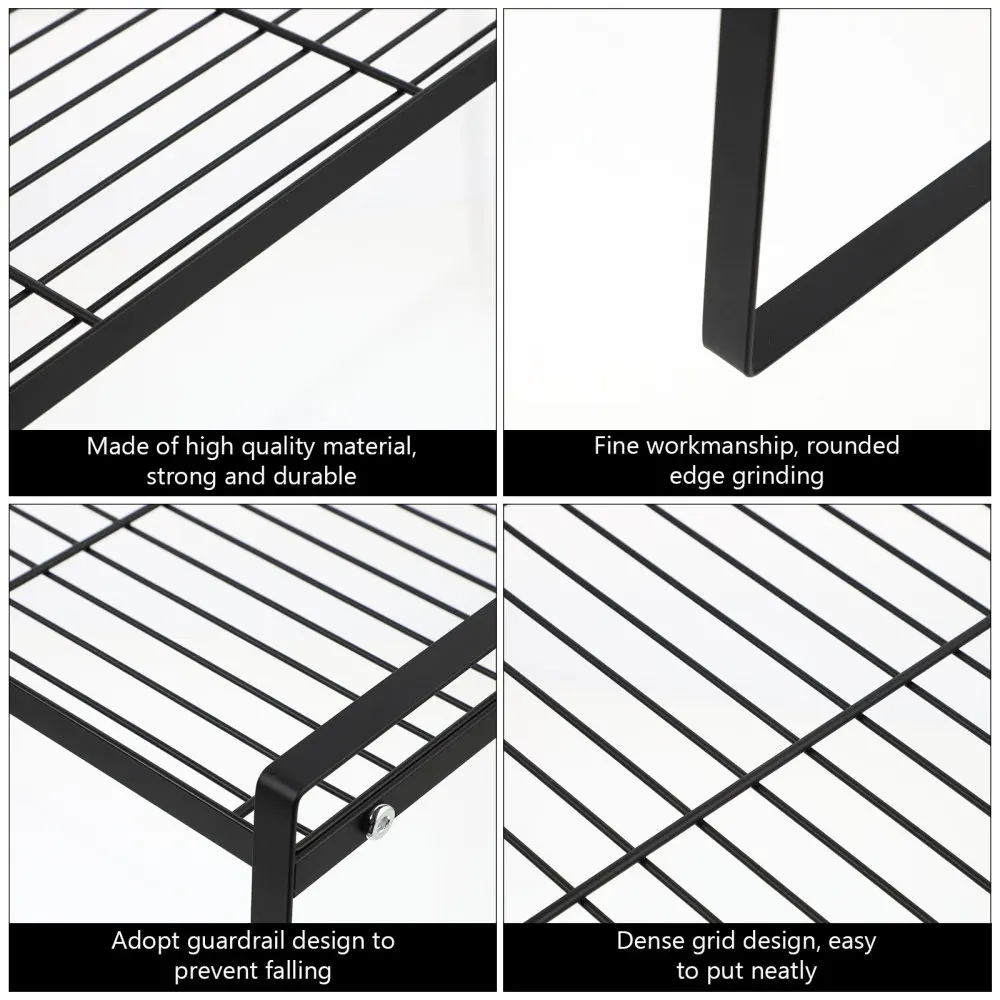 

1pc Storage Shelf Seasoning Storage Rack Tiered Rack Metal Shelf (Black)