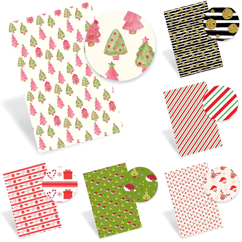 

Christmas Synthetic Leather Xmas Tree Printed Faux Leather Sheets for Sewing DIY Craft Supplies Bow DIY Craft Materials 22*30cm