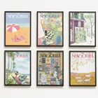 Винтажные принты в стиле журнала New Yorker, летний комплект из нескольких пакетов, картина на стену в стиле ретро, модный принт розового цвета, 1980