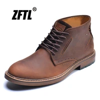 zftl new mens martins boots crazy horse skin leather handmade mens lager size casual shoes mens lace up ankle boots 0154