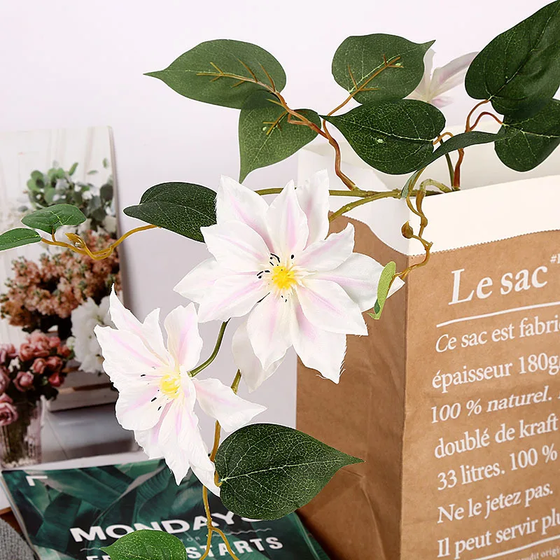 Роскошные ветки цветов клематиса 3 шелковые искусственные цветы для украшения