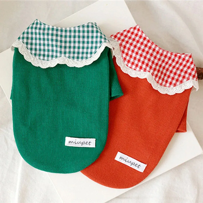 Lace Collar Pet Dog Clothes Summer Thin Knitted Bottoming Shirt For Small Medium Puppy Yorkshire Outdoor Hoodie | Дом и сад