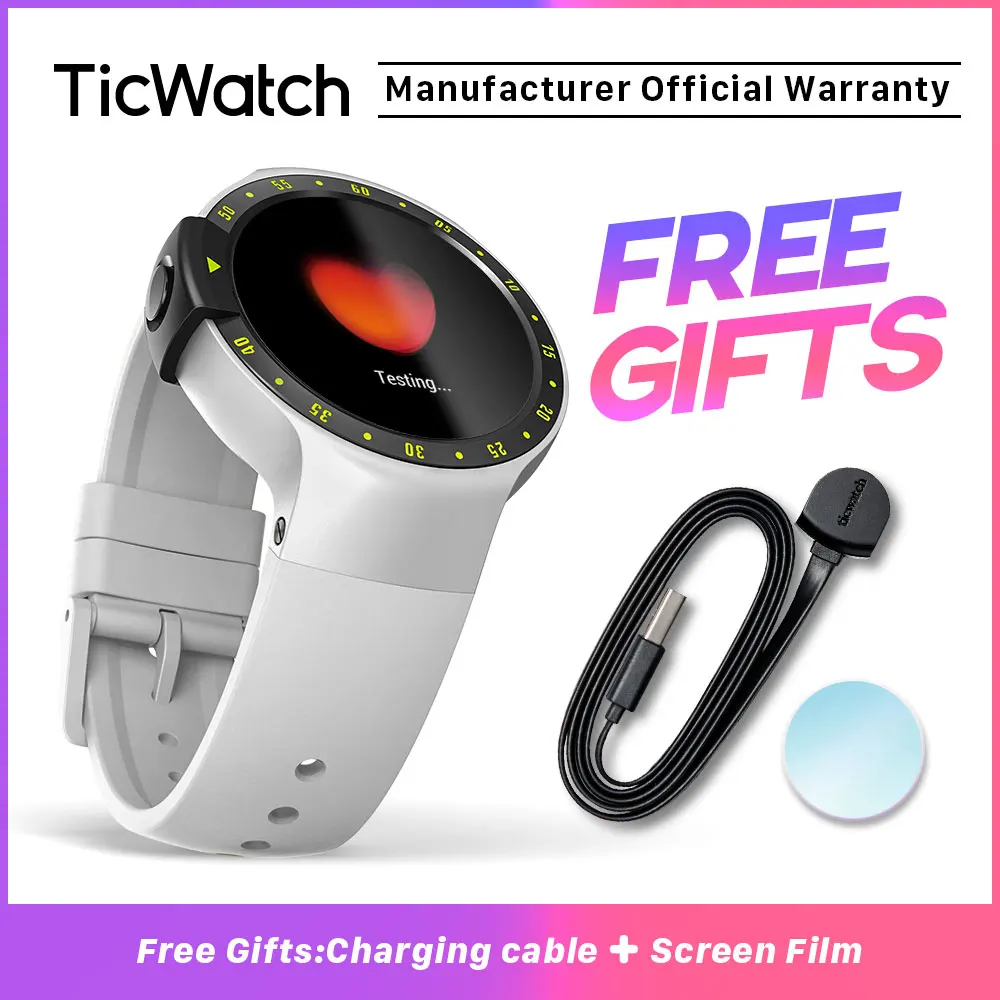 Glacier White TicWatch S черные Смарт-часы Bluetooth Smartwatch с gps Android и iOS совместимый Google Wear OS IP67 Водонепроницаемый - Цвет: Glacier White