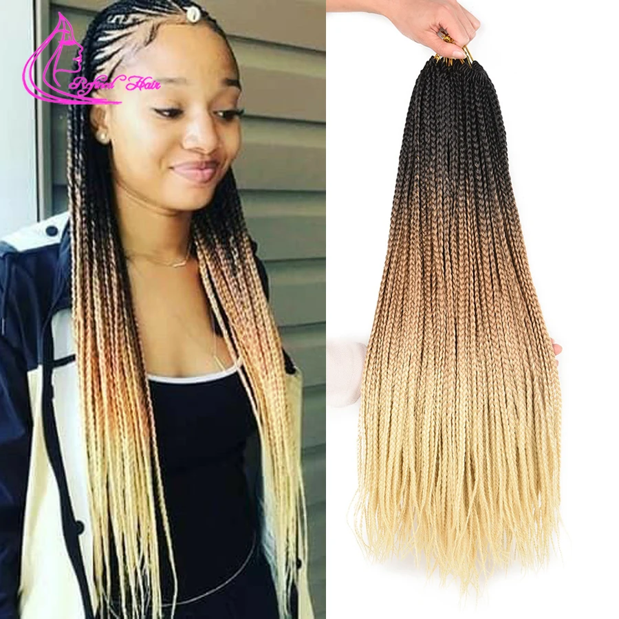 

24Inch Long Crochet Box Braids Hair 22Strands Hand made Rainbow Braiding Hair Ombre Brown Blonde Synthetic Hair For Woman Girls