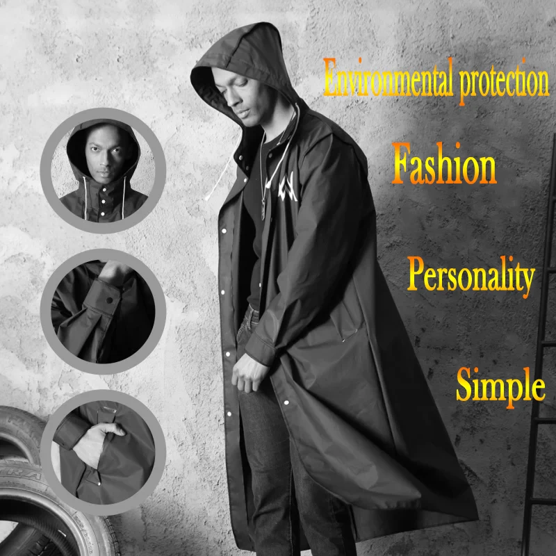 Мужской черный дождевик из ЭВА мужской защитный для улицы пончо рыбалки Женская