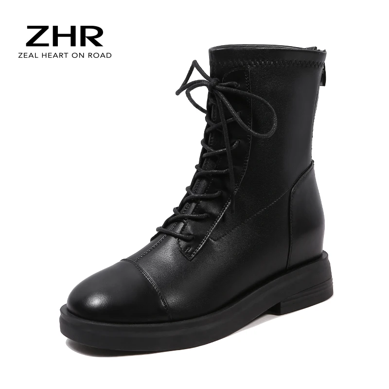 

2021 Women Mid-Calf Boots Trendy 7-Eye British Style Thick-Soled Motorcycle Boots Laces Female Shoes In Season New