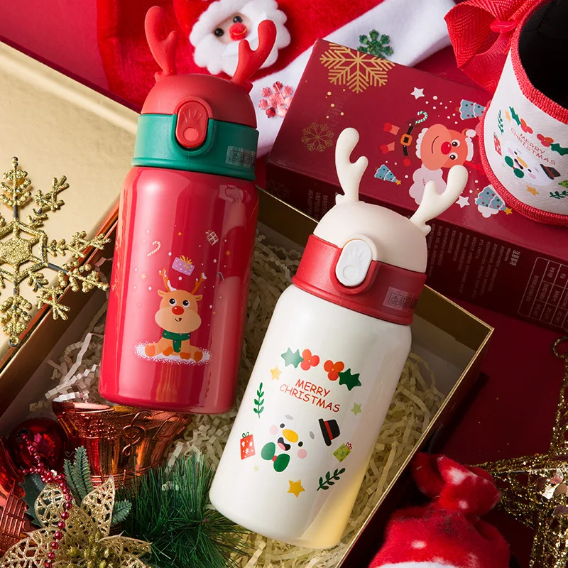 

Christmas stainless steel thermos cups wholesale children's straws, students' cups and gift sets WR122